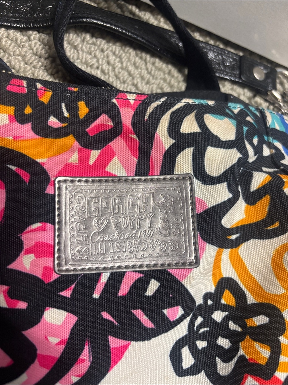 Coach Multicolor Floral Canvas Shoulder Bag with Black Trim - Picture 5 of 7